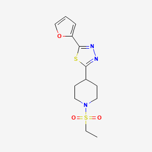 molecular formula C13H17N3O3S2 B2631163 2-(1-(Ethylsulfonyl)piperidin-4-yl)-5-(furan-2-yl)-1,3,4-thiadiazole CAS No. 1172971-47-9