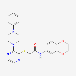 molecular formula C24H25N5O3S B2631176 N-(2,3-dihydro-1,4-benzodioxin-6-yl)-2-{[3-(4-phenylpiperazin-1-yl)pyrazin-2-yl]sulfanyl}acetamide CAS No. 1031975-70-8