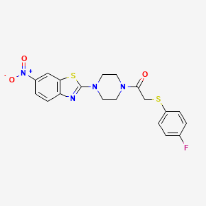 molecular formula C19H17FN4O3S2 B2631180 2-((4-Fluorophenyl)thio)-1-(4-(6-nitrobenzo[d]thiazol-2-yl)piperazin-1-yl)ethanone CAS No. 897474-25-8