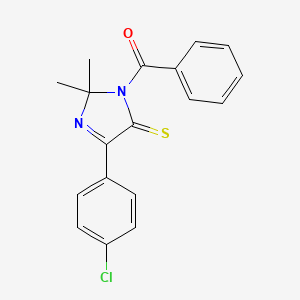 molecular formula C18H15ClN2OS B2631181 3-benzoyl-5-(4-chlorophenyl)-2,2-dimethyl-2,3-dihydro-4H-imidazole-4-thione CAS No. 1223998-14-8