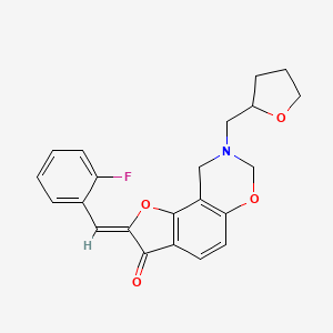 molecular formula C22H20FNO4 B2631182 (Z)-2-(2-fluorobenzylidene)-8-((tetrahydrofuran-2-yl)methyl)-8,9-dihydro-2H-benzofuro[7,6-e][1,3]oxazin-3(7H)-one CAS No. 951988-25-3