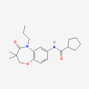 molecular formula C20H28N2O3 B2631199 N-(3,3-dimethyl-4-oxo-5-propyl-2,3,4,5-tetrahydrobenzo[b][1,4]oxazepin-7-yl)cyclopentanecarboxamide CAS No. 921521-66-6