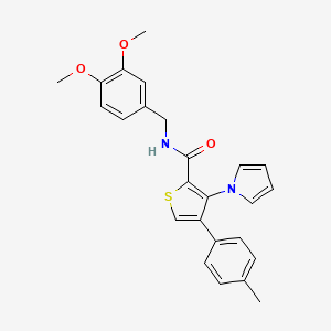 molecular formula C25H24N2O3S B2631205 N-(3,4-dimethoxybenzyl)-4-(4-methylphenyl)-3-(1H-pyrrol-1-yl)thiophene-2-carboxamide CAS No. 1207008-46-5