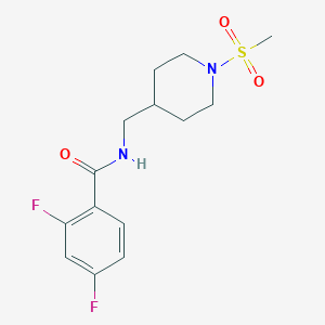 molecular formula C14H18F2N2O3S B2631231 2,4-二氟-N-((1-(甲磺酰基)哌啶-4-基)甲基)苯甲酰胺 CAS No. 1235161-14-4