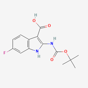 molecular formula C14H15FN2O4 B2631258 6-Fluoro-2-[(2-methylpropan-2-yl)oxycarbonylamino]-1H-indole-3-carboxylic acid CAS No. 2248346-71-4