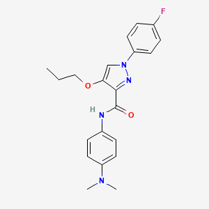 molecular formula C21H23FN4O2 B2631270 N-(4-(二甲氨基)苯基)-1-(4-氟苯基)-4-丙氧基-1H-吡唑-3-甲酰胺 CAS No. 1170513-64-0
