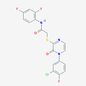 molecular formula C18H11ClF3N3O2S B2631274 2-((4-(3-氯-4-氟苯基)-3-氧代-3,4-二氢吡嗪-2-基)硫代)-N-(2,4-二氟苯基)乙酰胺 CAS No. 899944-04-8