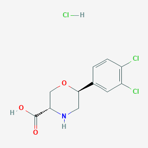 molecular formula C11H12Cl3NO3 B2631275 (3S,6S)-6-(3,4-dichlorophenyl)morpholine-3-carboxylic acid hydrochloride CAS No. 1955474-31-3