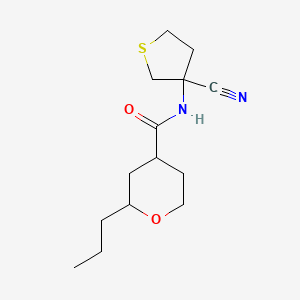 molecular formula C14H22N2O2S B2631288 N-(3-cyanothiolan-3-yl)-2-propyloxane-4-carboxamide CAS No. 1795531-75-7