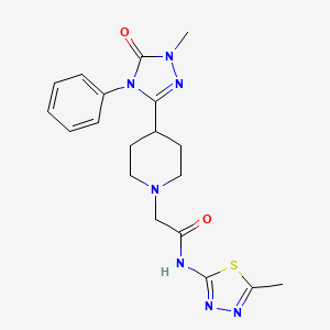 molecular formula C19H23N7O2S B2631298 N-(5-methyl-1,3,4-thiadiazol-2-yl)-2-(4-(1-methyl-5-oxo-4-phenyl-4,5-dihydro-1H-1,2,4-triazol-3-yl)piperidin-1-yl)acetamide CAS No. 1396854-17-3