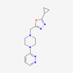 molecular formula C14H18N6O B2631313 2-Cyclopropyl-5-[(4-pyridazin-3-ylpiperazin-1-yl)methyl]-1,3,4-oxadiazole CAS No. 2415488-42-3