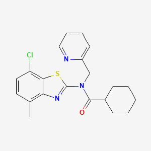 molecular formula C21H22ClN3OS B2631315 N-(7-chloro-4-methylbenzo[d]thiazol-2-yl)-N-(pyridin-2-ylmethyl)cyclohexanecarboxamide CAS No. 900006-15-7