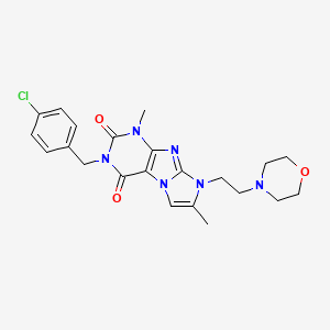 molecular formula C22H25ClN6O3 B2631320 3-(4-chlorobenzyl)-1,7-dimethyl-8-(2-morpholinoethyl)-1H-imidazo[2,1-f]purine-2,4(3H,8H)-dione CAS No. 927625-38-5