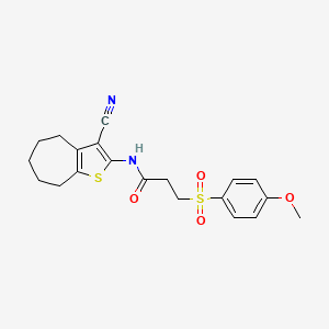 molecular formula C20H22N2O4S2 B2631324 N-(3-氰基-5,6,7,8-四氢-4H-环庚[b]噻吩-2-基)-3-((4-甲氧基苯基)磺酰基)丙酰胺 CAS No. 941908-39-0