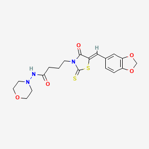molecular formula C19H21N3O5S2 B2631345 (Z)-4-(5-(benzo[d][1,3]dioxol-5-ylmethylene)-4-oxo-2-thioxothiazolidin-3-yl)-N-morpholinobutanamide CAS No. 681815-31-6