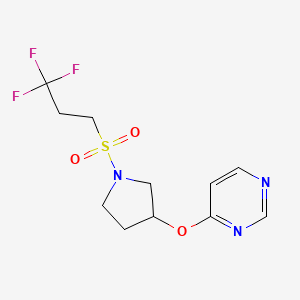 molecular formula C11H14F3N3O3S B2631359 4-((1-((3,3,3-Trifluoropropyl)sulfonyl)pyrrolidin-3-yl)oxy)pyrimidine CAS No. 2034298-10-5