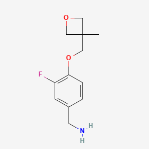 molecular formula C12H16FNO2 B2631361 3-氟-4-[(3-甲基氧杂环己烷-3-基)甲氧基]苯甲胺 CAS No. 1402232-71-6