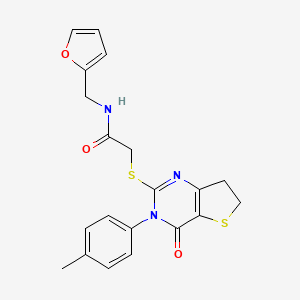 molecular formula C20H19N3O3S2 B2631369 N-(furan-2-ylmethyl)-2-[[3-(4-methylphenyl)-4-oxo-6,7-dihydrothieno[3,2-d]pyrimidin-2-yl]sulfanyl]acetamide CAS No. 686771-48-2