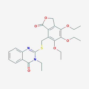 molecular formula C25H28N2O6S B263138 3-ethyl-2-{[(5,6,7-triethoxy-3-oxo-1,3-dihydro-4-isobenzofuranyl)methyl]sulfanyl}-4(3H)-quinazolinone 