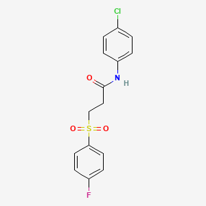 molecular formula C15H13ClFNO3S B2631380 N-(4-氯苯基)-3-(4-氟苯基)磺酰丙酰胺 CAS No. 898405-69-1