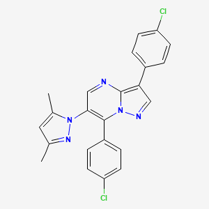 molecular formula C23H17Cl2N5 B2631417 3,7-二(4-氯苯基)-6-(3,5-二甲基-1H-吡唑-1-基)吡唑并[1,5-a]嘧啶 CAS No. 957003-27-9