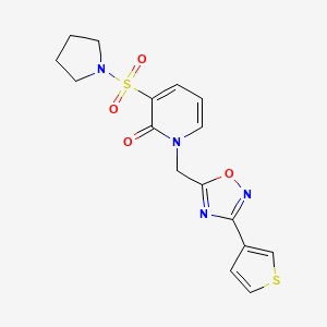 molecular formula C16H16N4O4S2 B2631423 3-(pyrrolidin-1-ylsulfonyl)-1-((3-(thiophen-3-yl)-1,2,4-oxadiazol-5-yl)methyl)pyridin-2(1H)-one CAS No. 1396857-24-1