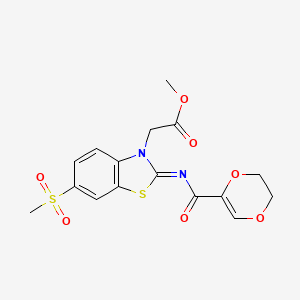 molecular formula C16H16N2O7S2 B2631430 2-[2-(2,3-二氢-1,4-二氧杂环-5-甲酰亚氨基)-6-甲基磺酰基-1,3-苯并噻唑-3-基]乙酸甲酯 CAS No. 865198-52-3