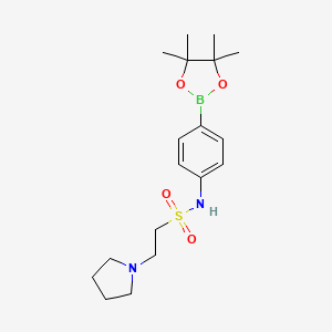 molecular formula C18H29BN2O4S B2631434 1-Pyrrolidineethanesulfonamide, N-[4-(4,4,5,5-tetramethyl-1,3,2-dioxaborolan-2-yl)phenyl]- CAS No. 756520-86-2
