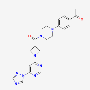 molecular formula C22H24N8O2 B2631436 1-(4-(4-(1-(6-(1H-1,2,4-triazol-1-yl)pyrimidin-4-yl)azetidine-3-carbonyl)piperazin-1-yl)phenyl)ethanone CAS No. 2034280-13-0