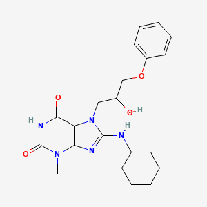 molecular formula C21H27N5O4 B2631450 8-(Cyclohexylamino)-7-(2-hydroxy-3-phenoxypropyl)-3-methylpurine-2,6-dione CAS No. 102838-09-5