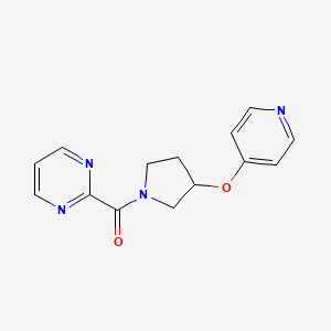 molecular formula C14H14N4O2 B2631458 (3-(Pyridin-4-yloxy)pyrrolidin-1-yl)(pyrimidin-2-yl)methanone CAS No. 2034472-42-7