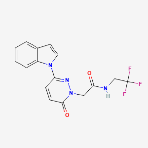 molecular formula C16H13F3N4O2 B2631461 2-(3-(1H-indol-1-yl)-6-oxopyridazin-1(6H)-yl)-N-(2,2,2-trifluoroethyl)acetamide CAS No. 1797184-27-0