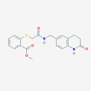 molecular formula C20H20N2O4S B263147 Methyl 2-[(2-oxo-2-{[(2-oxo-1,2,3,4-tetrahydro-6-quinolinyl)methyl]amino}ethyl)sulfanyl]benzoate 