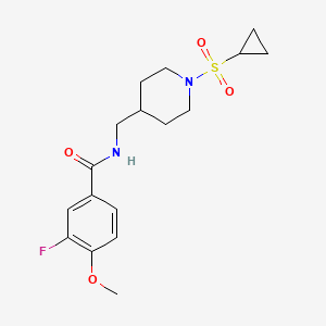molecular formula C17H23FN2O4S B2631473 N-((1-(环丙基磺酰基)哌啶-4-基)甲基)-3-氟-4-甲氧基苯甲酰胺 CAS No. 1798028-43-9