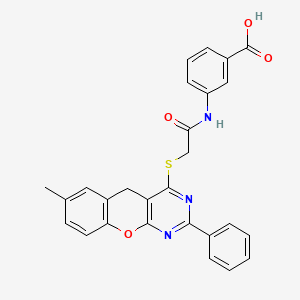 3-(2-((7-methyl-2-phenyl-5H-chromeno[2,3-d]pyrimidin-4-yl)thio)acetamido)benzoic acid