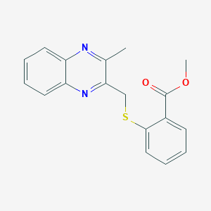 molecular formula C18H16N2O2S B263148 Methyl 2-{[(3-methyl-2-quinoxalinyl)methyl]sulfanyl}benzoate 
