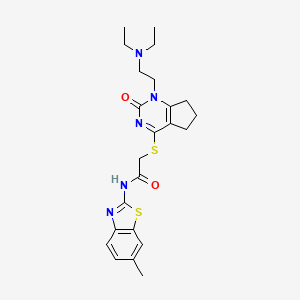molecular formula C23H29N5O2S2 B2631481 2-((1-(2-(diethylamino)ethyl)-2-oxo-2,5,6,7-tetrahydro-1H-cyclopenta[d]pyrimidin-4-yl)thio)-N-(6-methylbenzo[d]thiazol-2-yl)acetamide CAS No. 898459-66-0