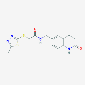 molecular formula C15H16N4O2S2 B263151 2-[(5-methyl-1,3,4-thiadiazol-2-yl)sulfanyl]-N-[(2-oxo-1,2,3,4-tetrahydroquinolin-6-yl)methyl]acetamide 