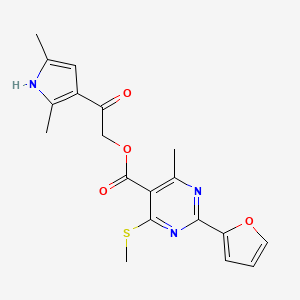 molecular formula C19H19N3O4S B2631526 2-(2,5-dimethyl-1H-pyrrol-3-yl)-2-oxoethyl 2-(furan-2-yl)-4-methyl-6-(methylsulfanyl)pyrimidine-5-carboxylate CAS No. 1088095-17-3