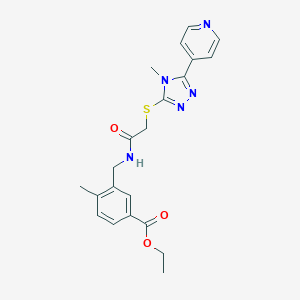molecular formula C21H23N5O3S B263153 ethyl 4-methyl-3-{[({[4-methyl-5-(pyridin-4-yl)-4H-1,2,4-triazol-3-yl]sulfanyl}acetyl)amino]methyl}benzoate 