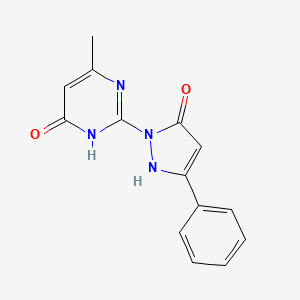 molecular formula C14H12N4O2 B2631545 6-甲基-2-(5-氧代-3-苯基-2,5-二氢-1H-吡唑-1-基)-4(3H)-嘧啶酮 CAS No. 866019-64-9