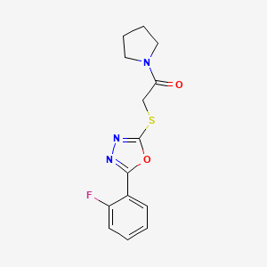 molecular formula C14H14FN3O2S B2631548 2-((5-(2-氟苯基)-1,3,4-恶二唑-2-基)硫代)-1-(吡咯烷-1-基)乙酮 CAS No. 459846-32-3