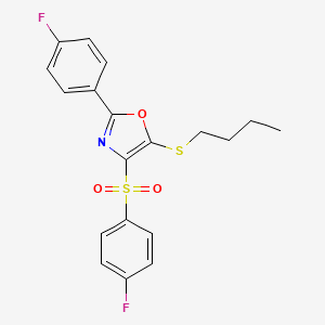 molecular formula C19H17F2NO3S2 B2631583 5-(Butylthio)-2-(4-fluorophenyl)-4-((4-fluorophenyl)sulfonyl)oxazole CAS No. 850927-31-0