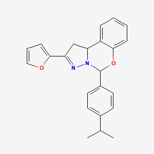 molecular formula C23H22N2O2 B2631588 2-(2-呋喃基)-5-(4-异丙基苯基)-1,10b-二氢吡唑并[1,5-c][1,3]苯并恶嗪 CAS No. 327074-39-5