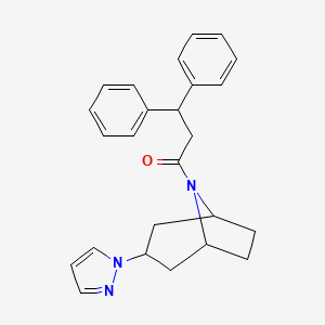 molecular formula C25H27N3O B2631592 1-((1R,5S)-3-(1H-吡唑-1-基)-8-氮杂双环[3.2.1]辛烷-8-基)-3,3-二苯基丙烷-1-酮 CAS No. 2310144-99-9