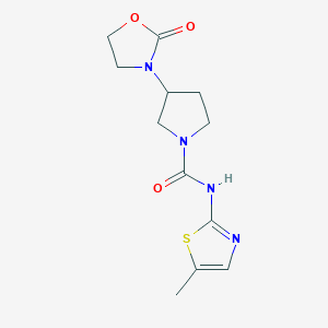molecular formula C12H16N4O3S B2631608 N-(5-Methyl-1,3-thiazol-2-yl)-3-(2-oxo-1,3-oxazolidin-3-yl)pyrrolidine-1-carboxamide CAS No. 2380143-83-7