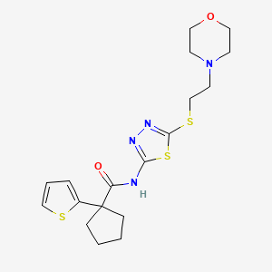 molecular formula C18H24N4O2S3 B2631610 N-(5-((2-吗啉乙基)硫代)-1,3,4-噻二唑-2-基)-1-(噻吩-2-基)环戊烷甲酰胺 CAS No. 1219841-79-8