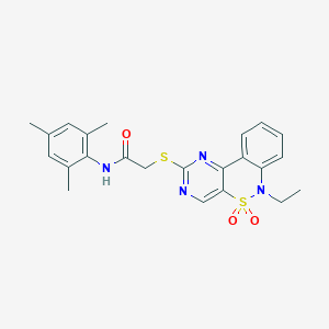 molecular formula C23H24N4O3S2 B2631619 2-[(6-ethyl-5,5-dioxido-6H-pyrimido[5,4-c][2,1]benzothiazin-2-yl)thio]-N-mesitylacetamide CAS No. 951478-88-9