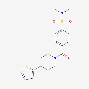 molecular formula C18H22N2O3S2 B2631642 N,N-二甲基-4-(4-(噻吩-2-基)哌啶-1-羰基)苯磺酰胺 CAS No. 1396674-42-2