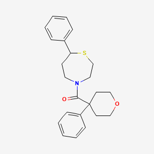 molecular formula C23H27NO2S B2631649 (7-phenyl-1,4-thiazepan-4-yl)(4-phenyltetrahydro-2H-pyran-4-yl)methanone CAS No. 1797190-96-5